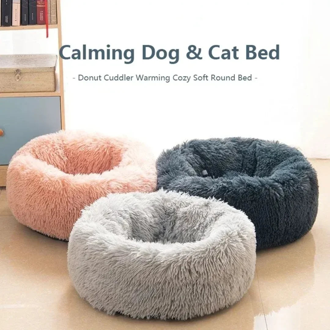 Plush Round Pet Bed 40–70cm Washable Warm Dog & Cat Nest
