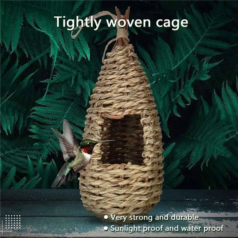Hand Woven Hanging Birdhouses – 5-Pack Natural Grass Outdoor Nest
