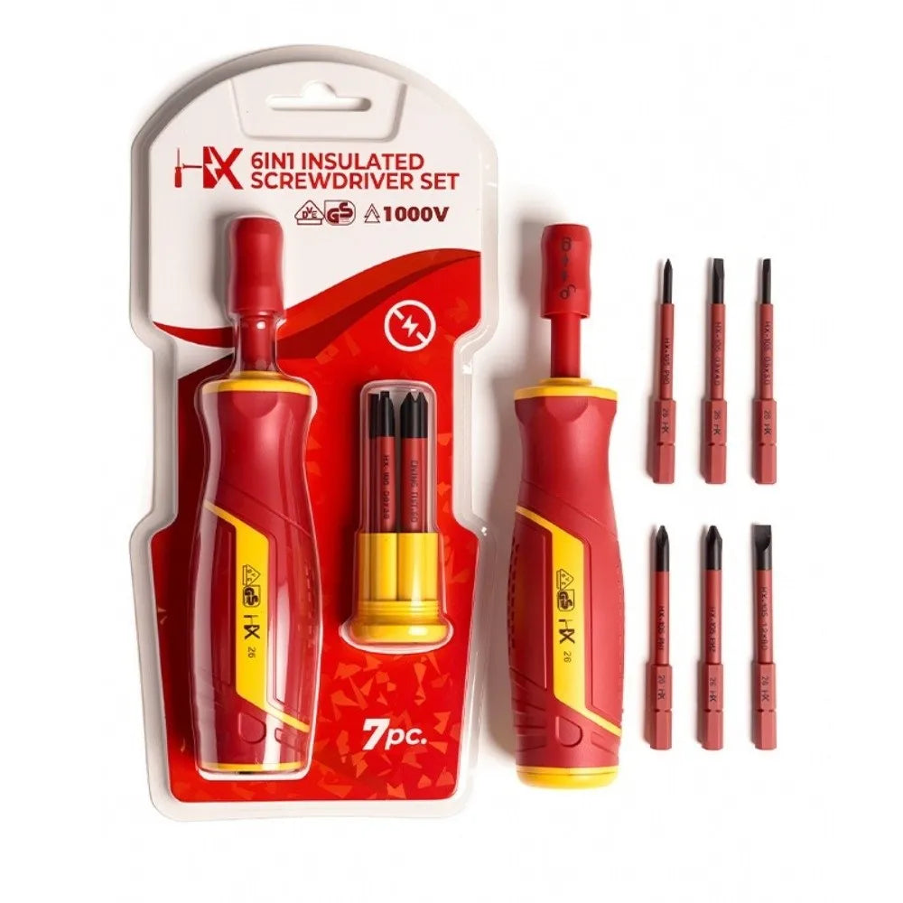 6-in-1 VDE Insulated Screwdriver Set with Quick-Change Bits & Case