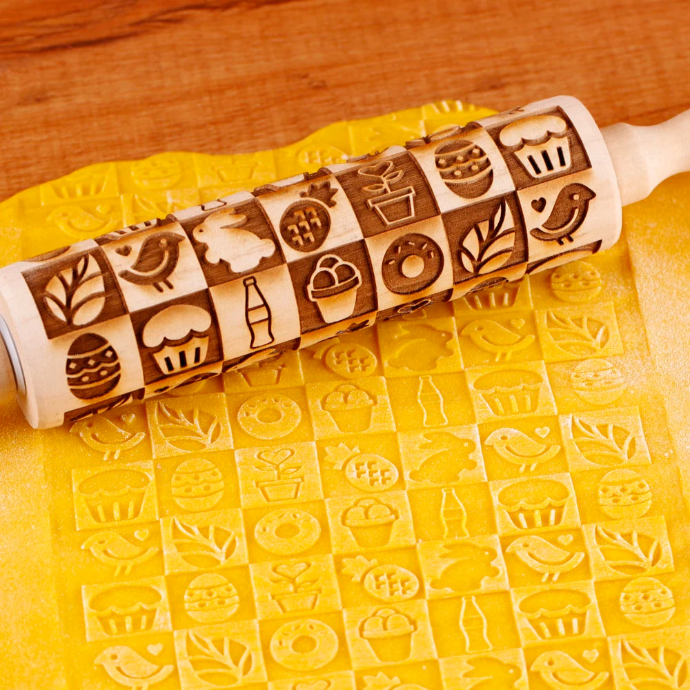 Arjmide 20-Grid Christmas Embossed Wooden Rolling Pin 13.7"