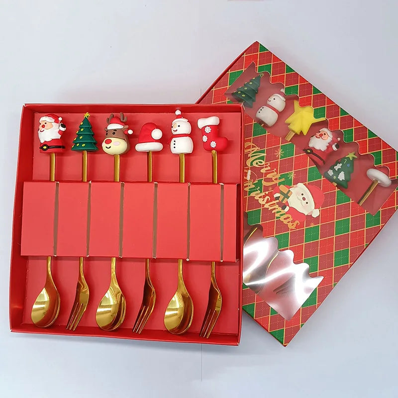 Christmas Stainless Steel Fork & Spoon Set – Festive Gift