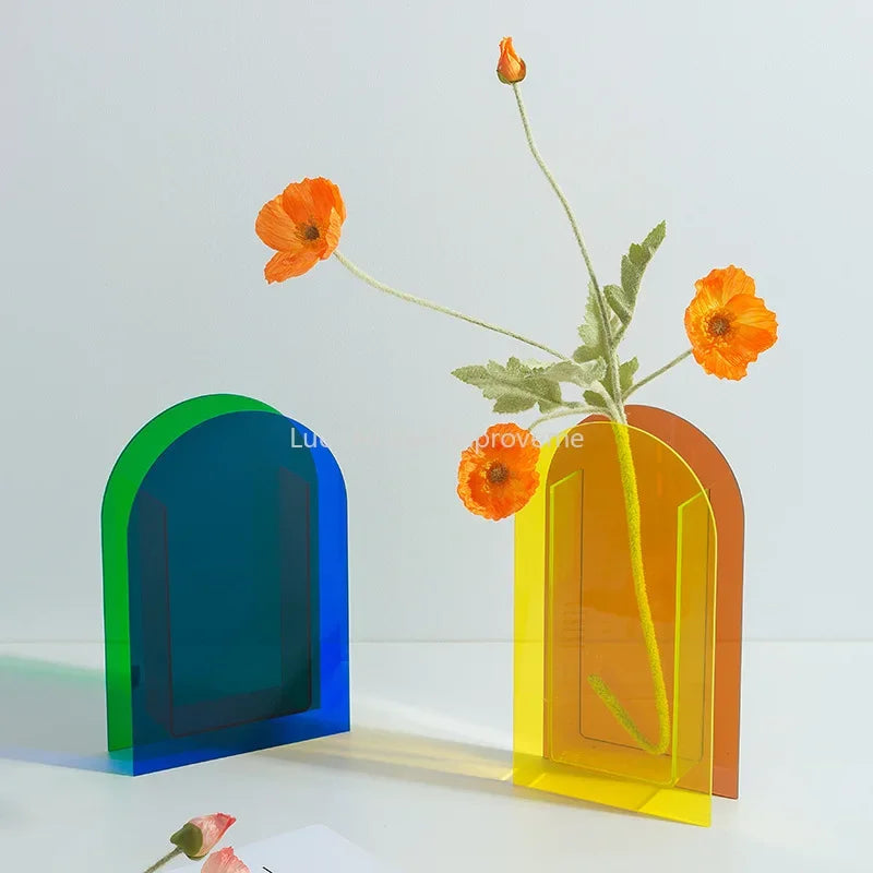 Rainbow Acrylic Vase – Modern Floral Tabletop Decoration