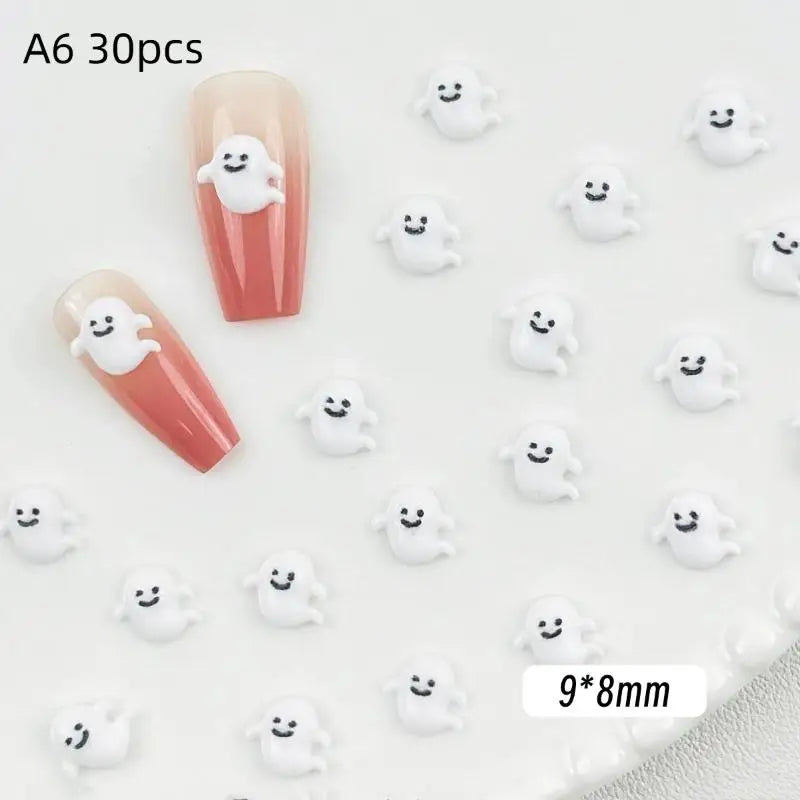 30Pcs Halloween 3D Resin Nail Charms – Bat Spider Snake
