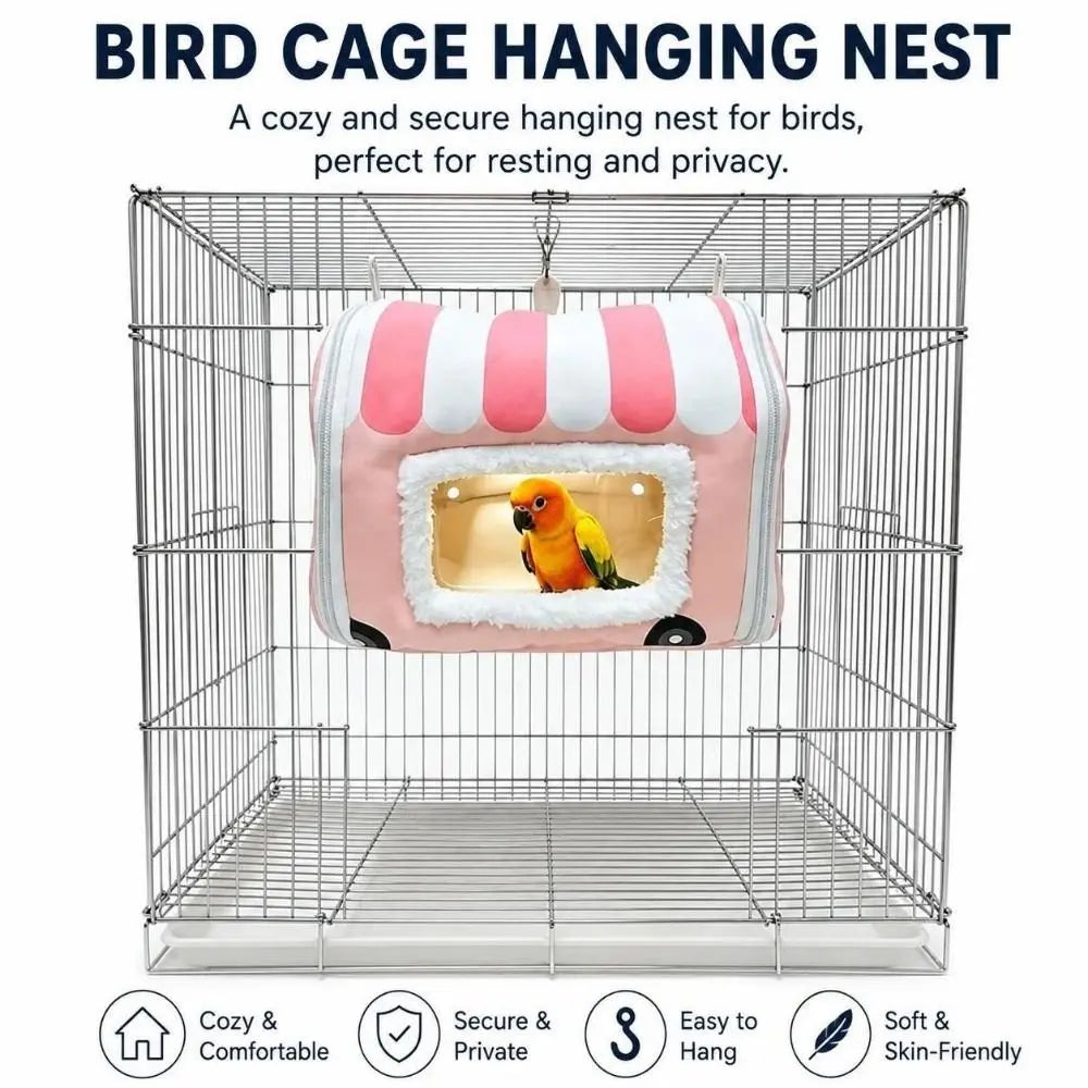 Fleece-Lined Parrot Hanging Nest Hut – Warm Bird Sleeping Tent
