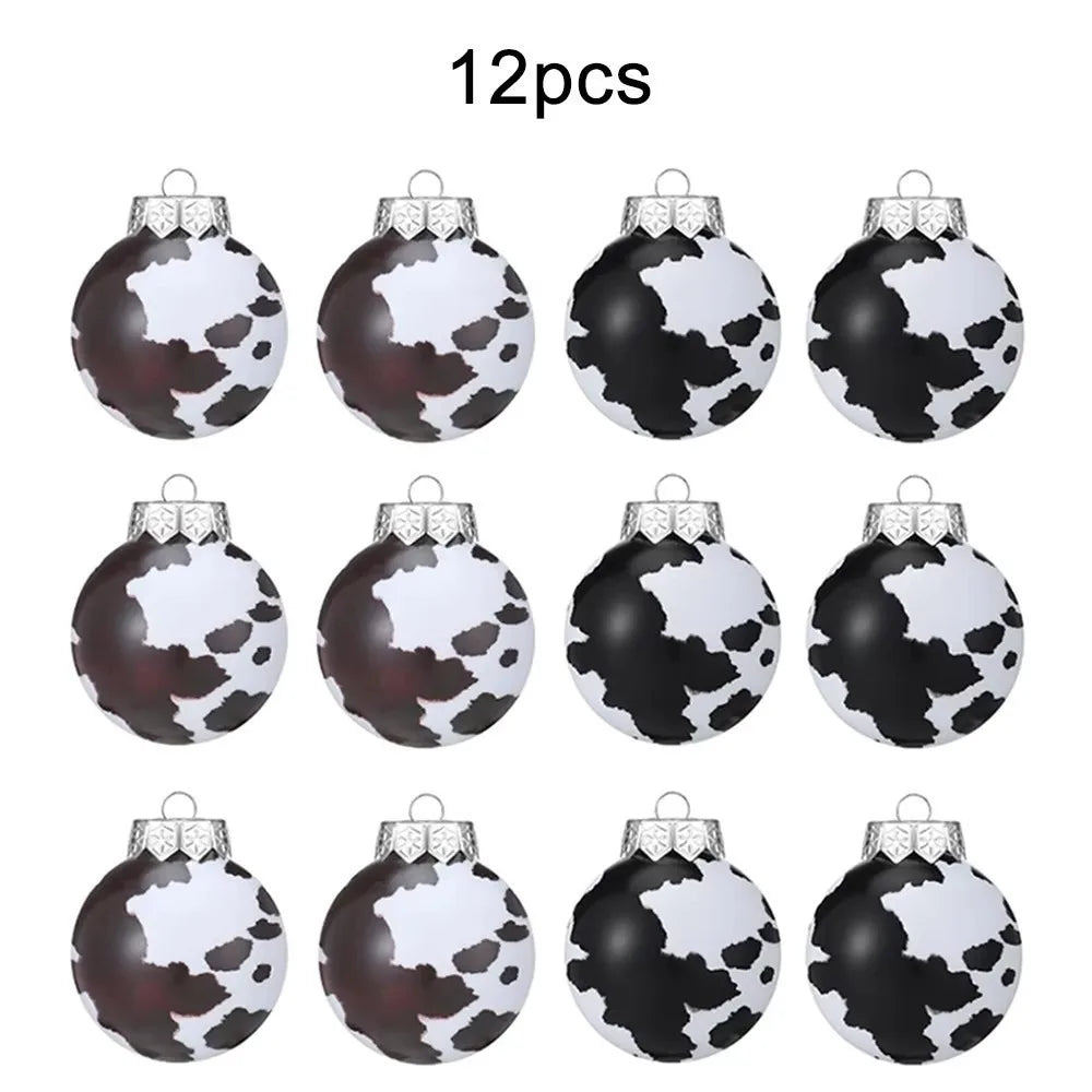 Cow Print Shatterproof Christmas Ball Ornaments 6CM 12/24 Pack