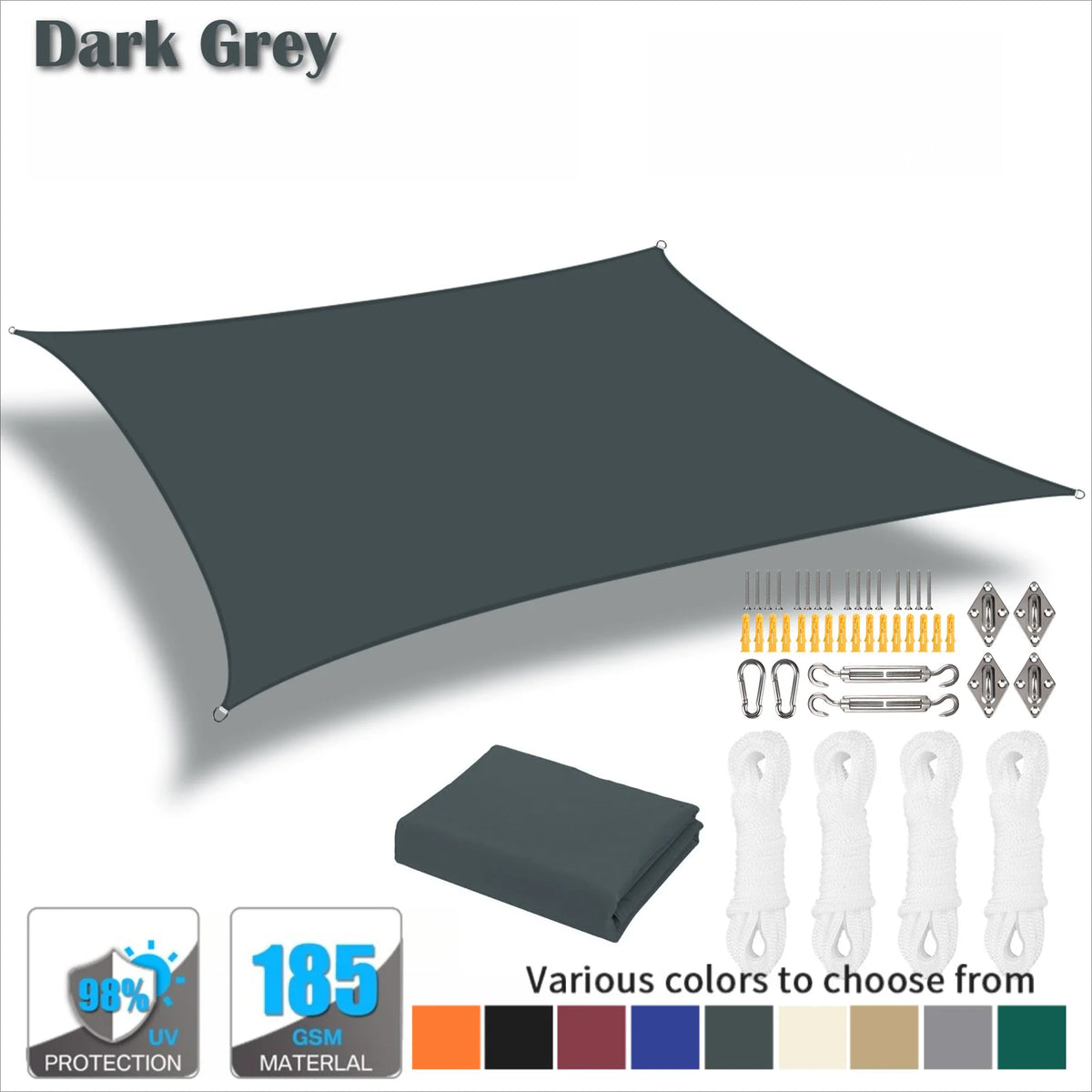 Waterproof Rectangle Sun Shade Sail 98% UV Block + Free Ropes