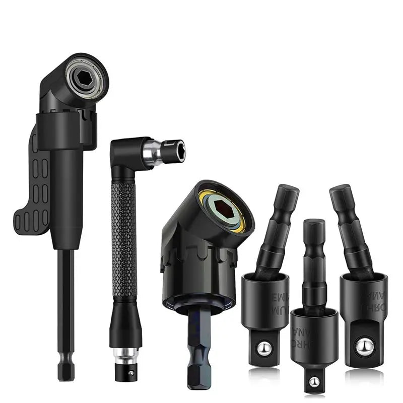 6-Pc Right Angle Drill Attachment Set – 105° & Socket Adapters
