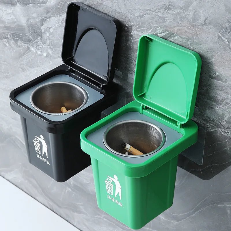 Wall Mounted Ashtray with Lid – Anti-Ash Flying Bin