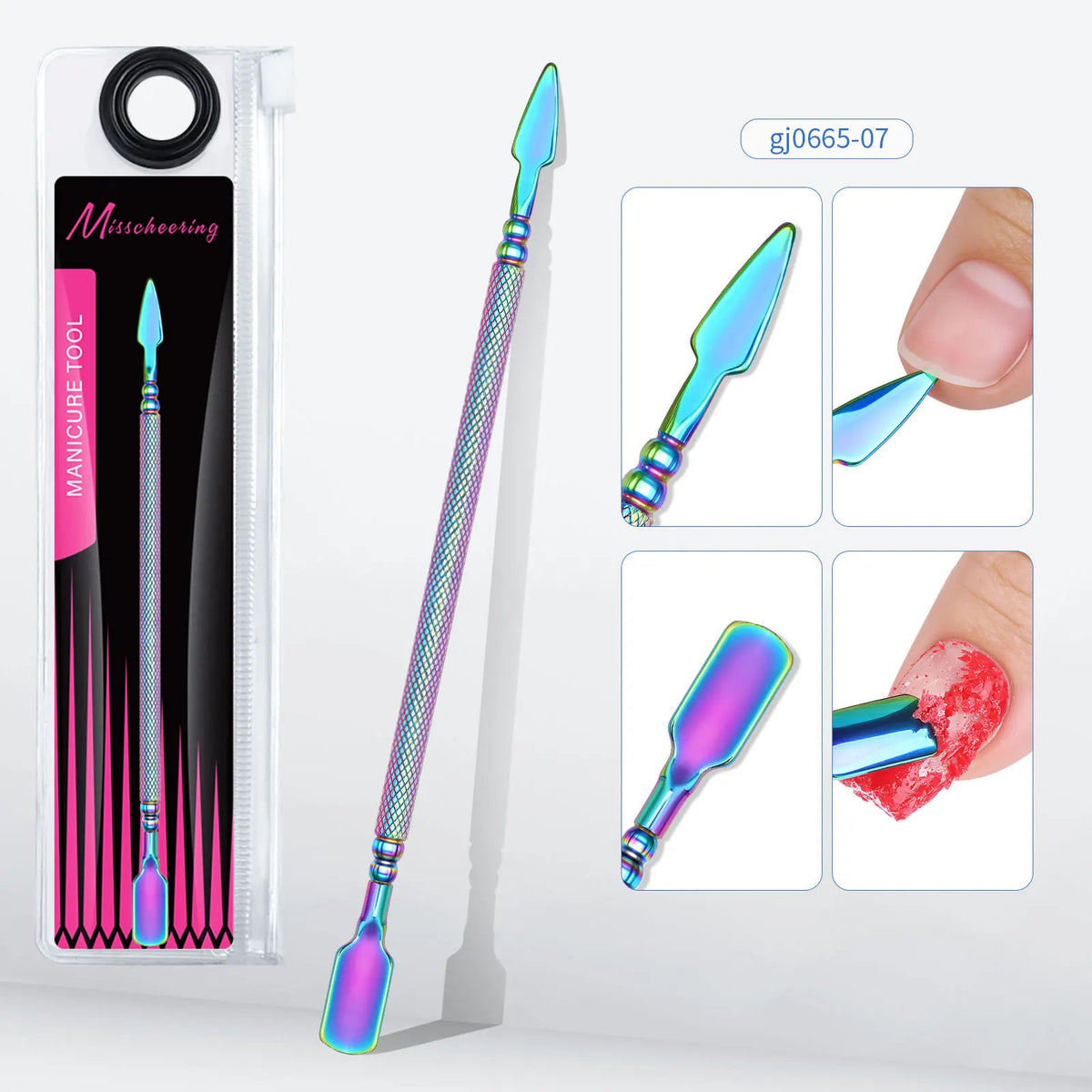 Rainbow Plated Double-Ended Cuticle Pusher | Stainless Steel