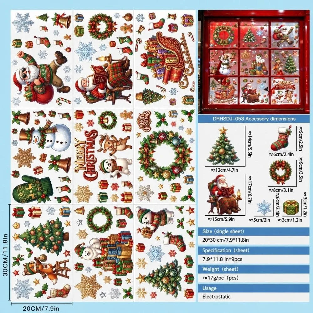 Christmas Snowflake Window Stickers – 9-Sheet Removable Xmas Decals