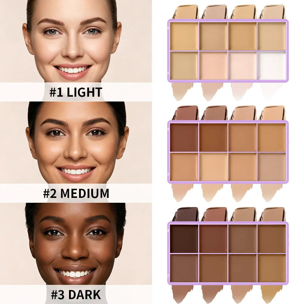 8-Shade Matte Cream Concealer Palette – Full Coverage Makeup
