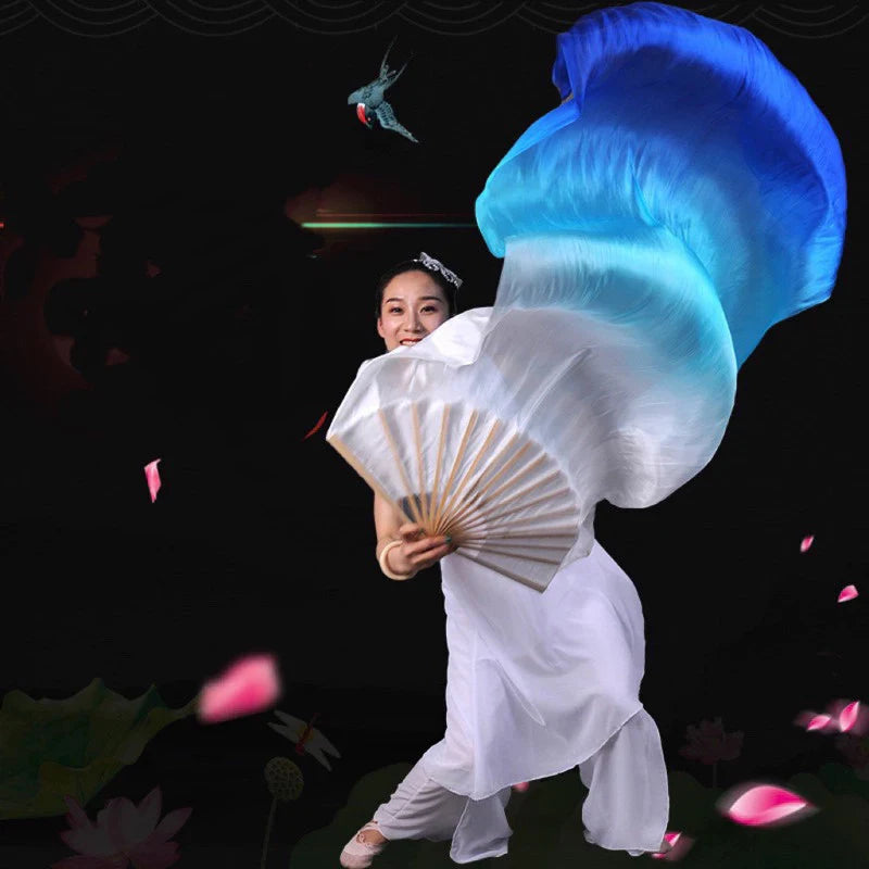 Gradient Belly Dance Fan Extended Floating Head Long Silk Fan