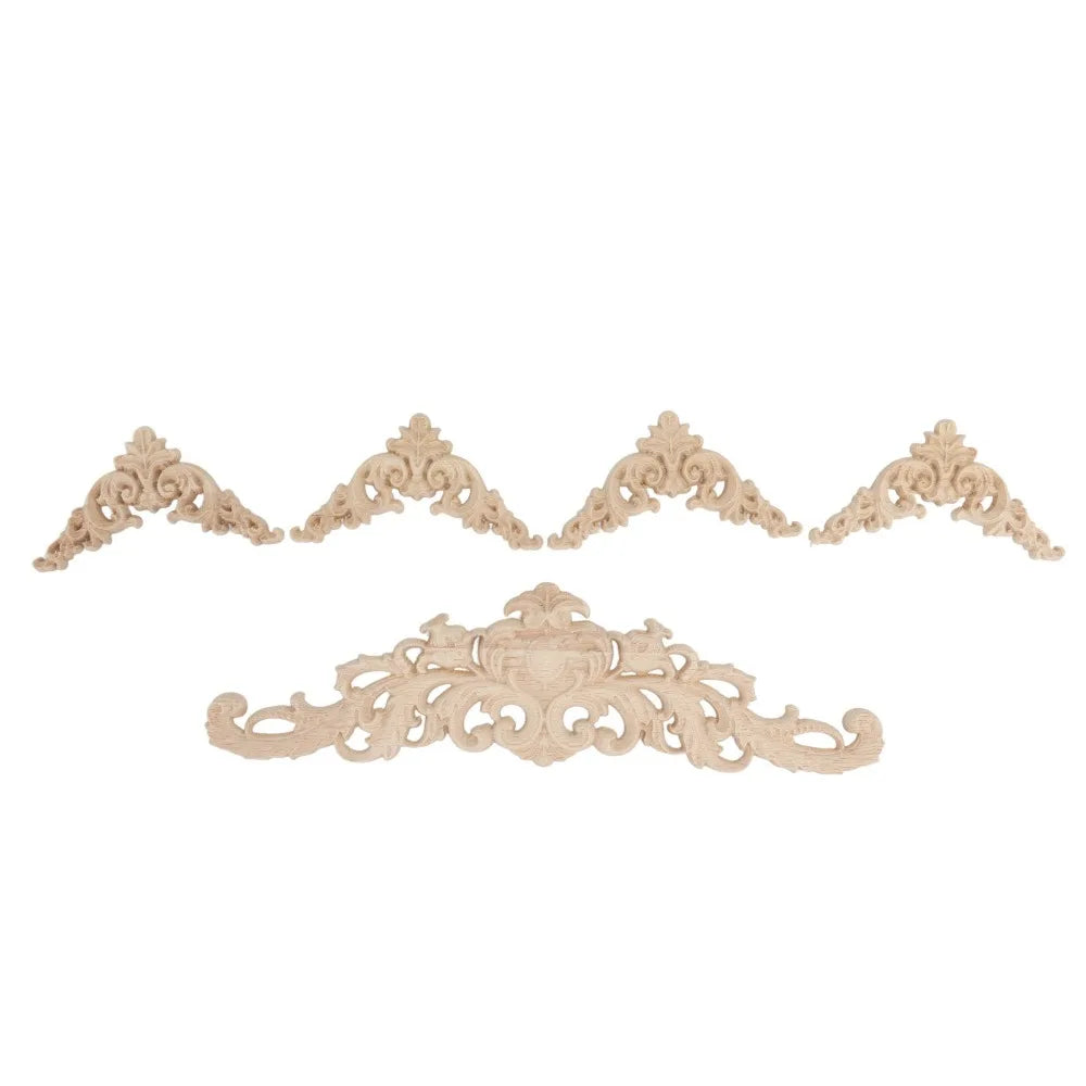 5-Pc Hand Carved Rubber Wood Appliques Onlays – Corner & Strip