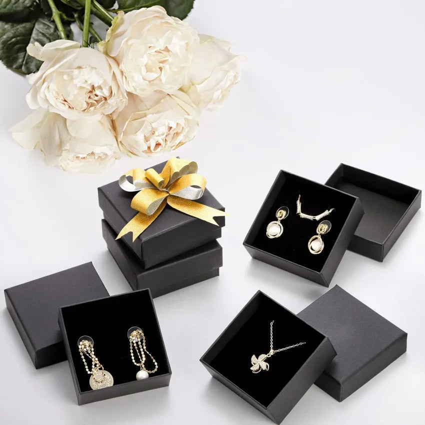 32-Pack Black Kraft Jewelry Gift Boxes with Foam Insert 7×7×2.5cm