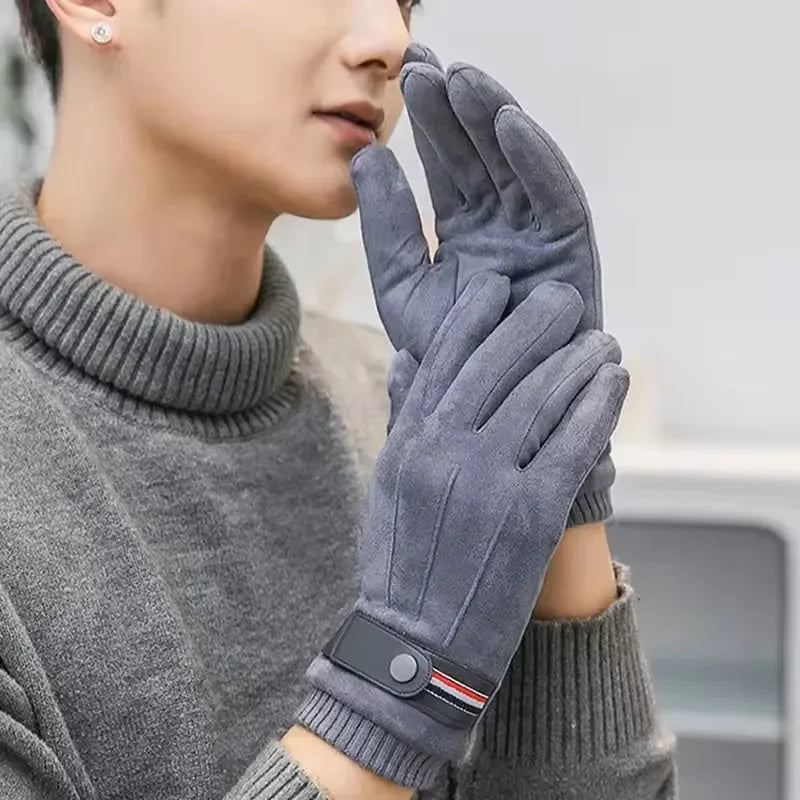 Men's Suede Winter Gloves Touchscreen Ski Driving Mittens