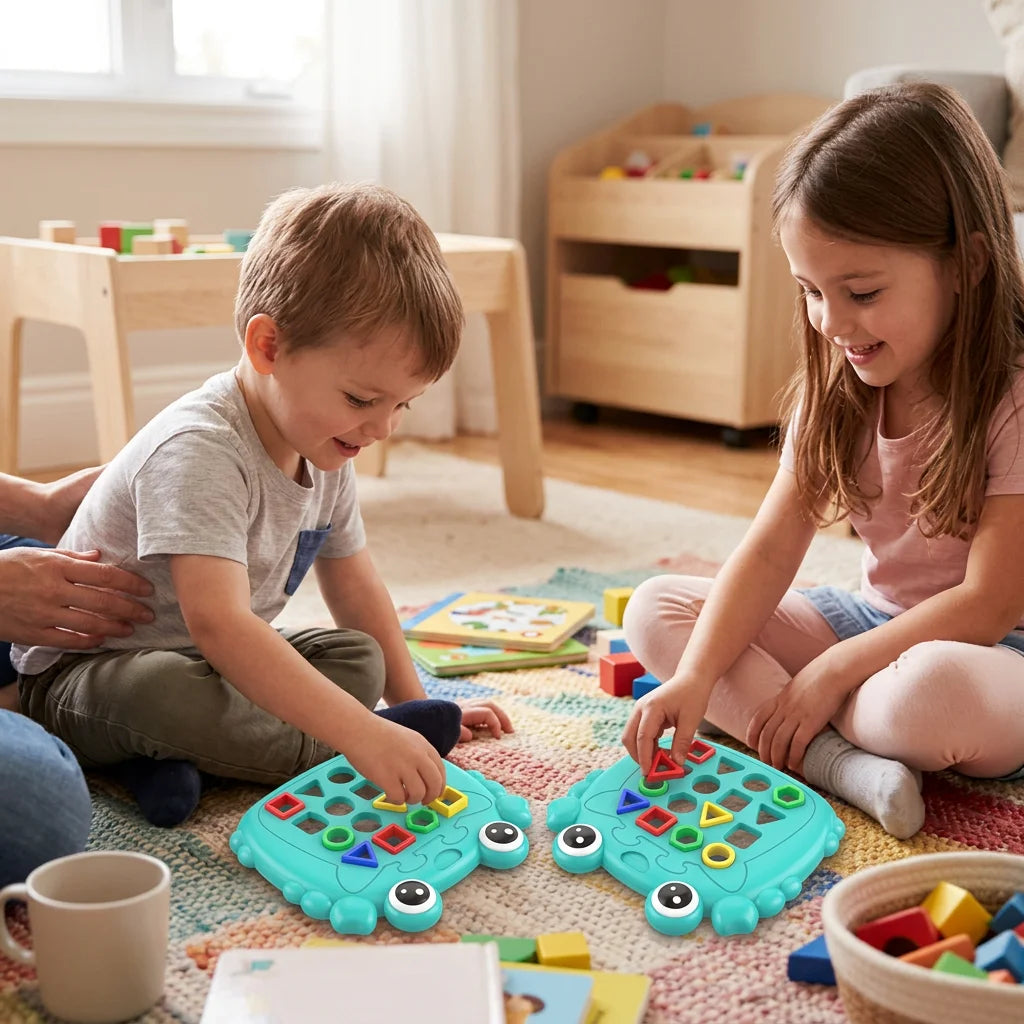 Dual Player Geometry Matching Board Game – Crab Theme STEM Toy