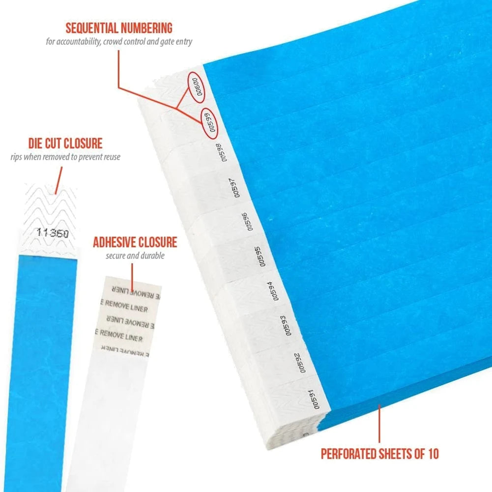 500-Pack Neon Paper Event Wristbands – Waterproof Blue