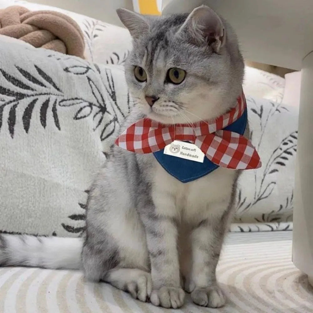Soft Dog Bandana Red Plaid Bow Tie Triangle Bib XS–L