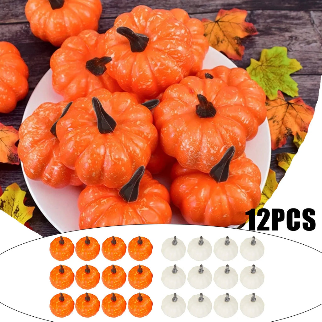 12-Pack Foam Artificial Pumpkins – Halloween Fall Harvest Décor