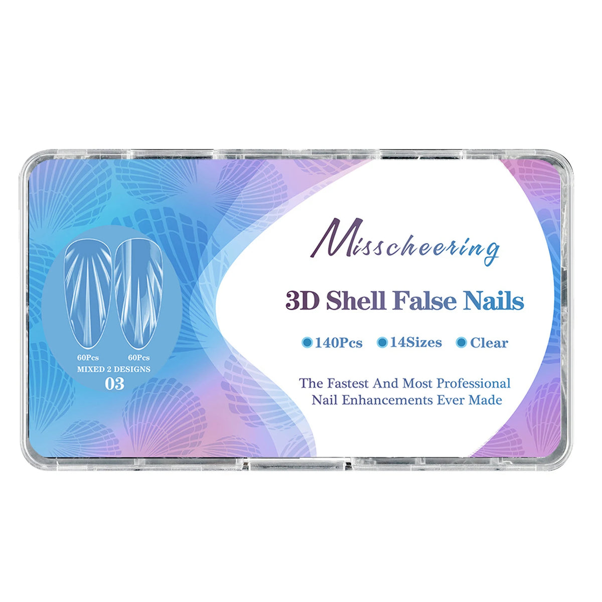 140pcs 3D Shell Press-On Nails Iridescent Rhombus Almond