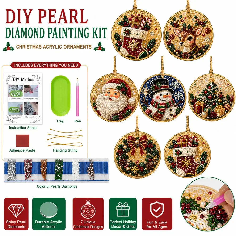 6-Pack DIY Christmas Wooden Ornaments Resin Gems Craft Kit