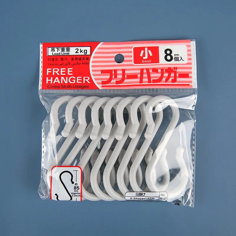 8-Pack Plastic S-Shaped Hooks – Multi-Purpose Home Storage