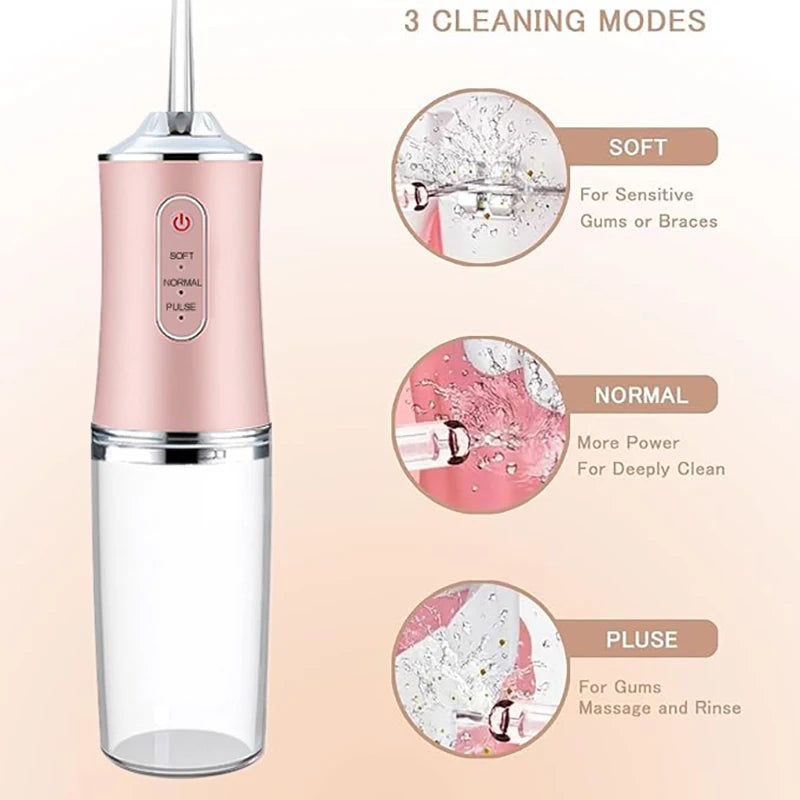 VIBE USB Water Flosser – 200ml, 4 Nozzles, IPX7 Waterproof