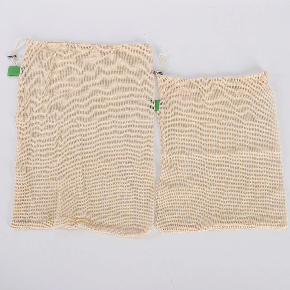 3-Pack Reusable Cotton Mesh Produce Bags with Drawstring