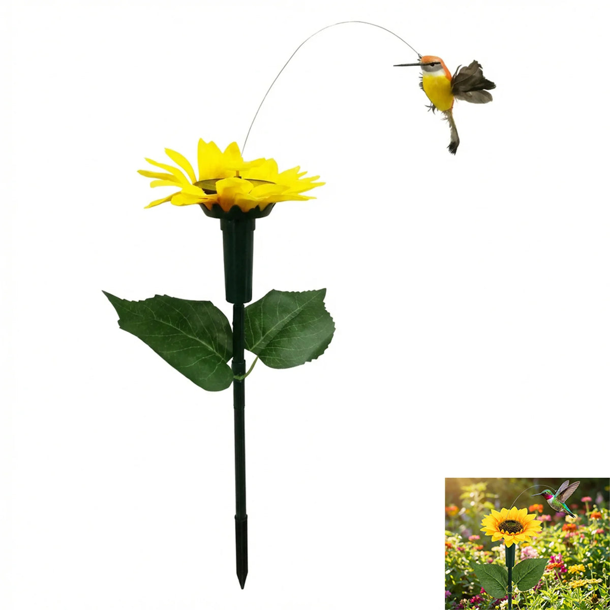 Solar Rotating Sunflower Garden Stake – Butterfly Hummingbird