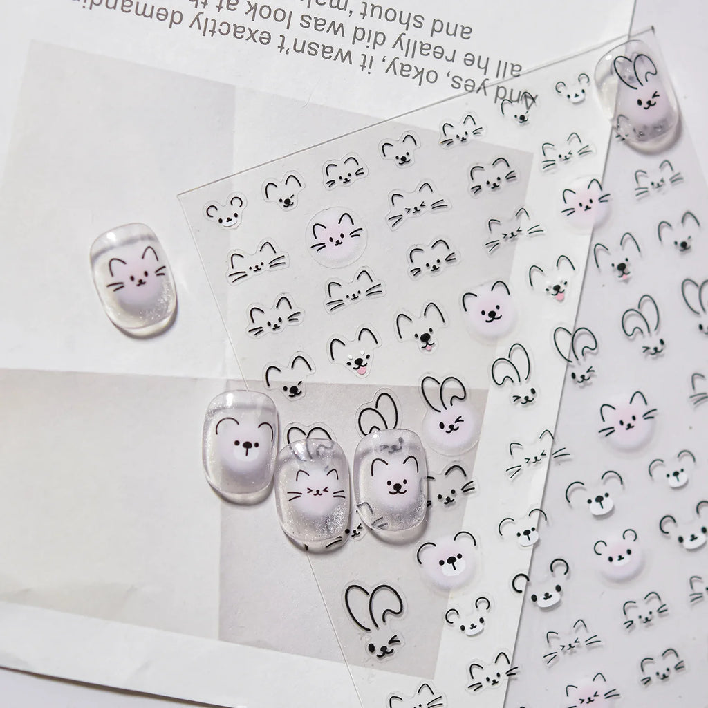 3D Cute Cat Nail Stickers – Flexible Self-Adhesive Decals