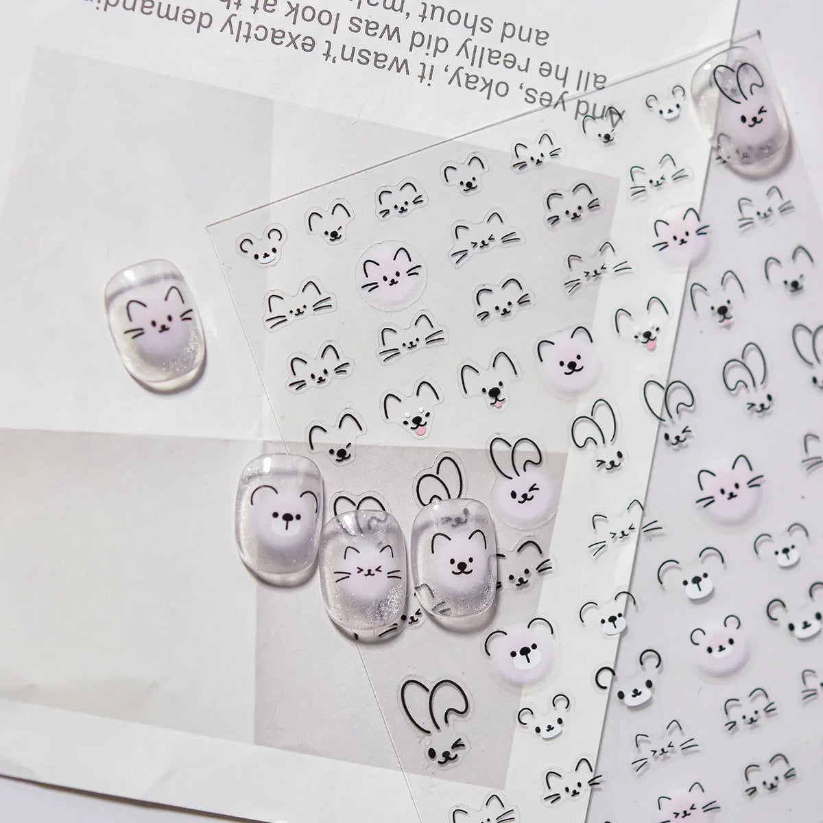 3D Cute Cat Nail Stickers – Flexible Self-Adhesive Decals