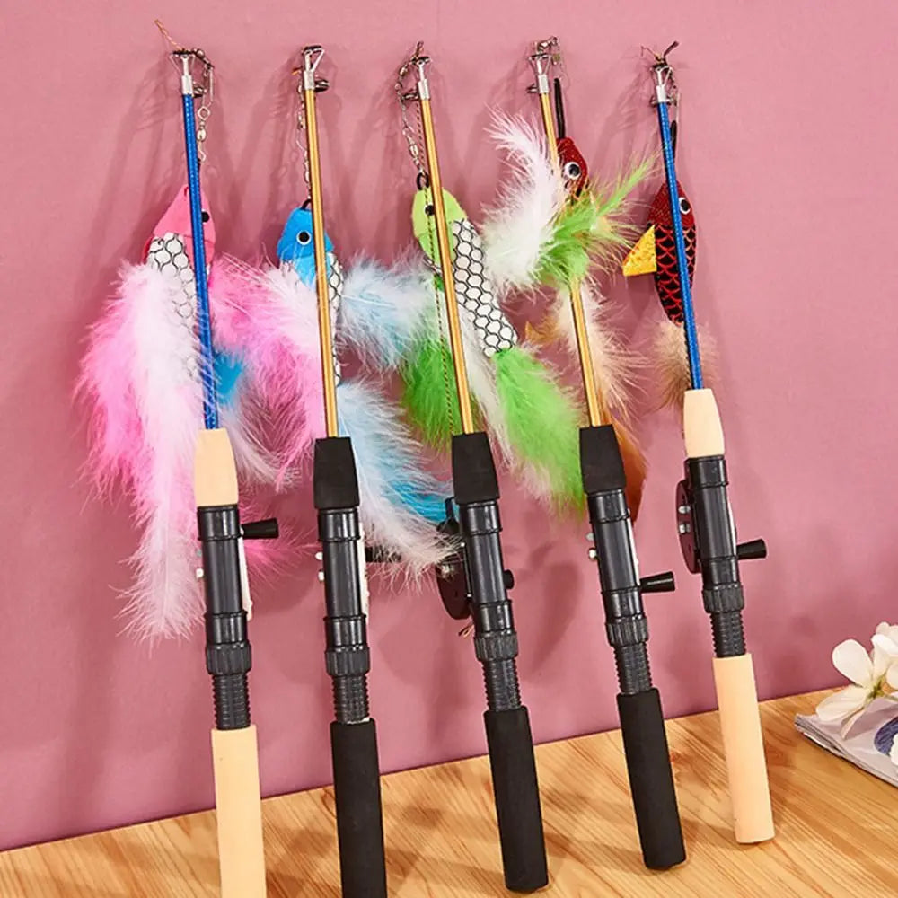 Retractable Cat Teaser Wand Toy – Feather Fishing Pole