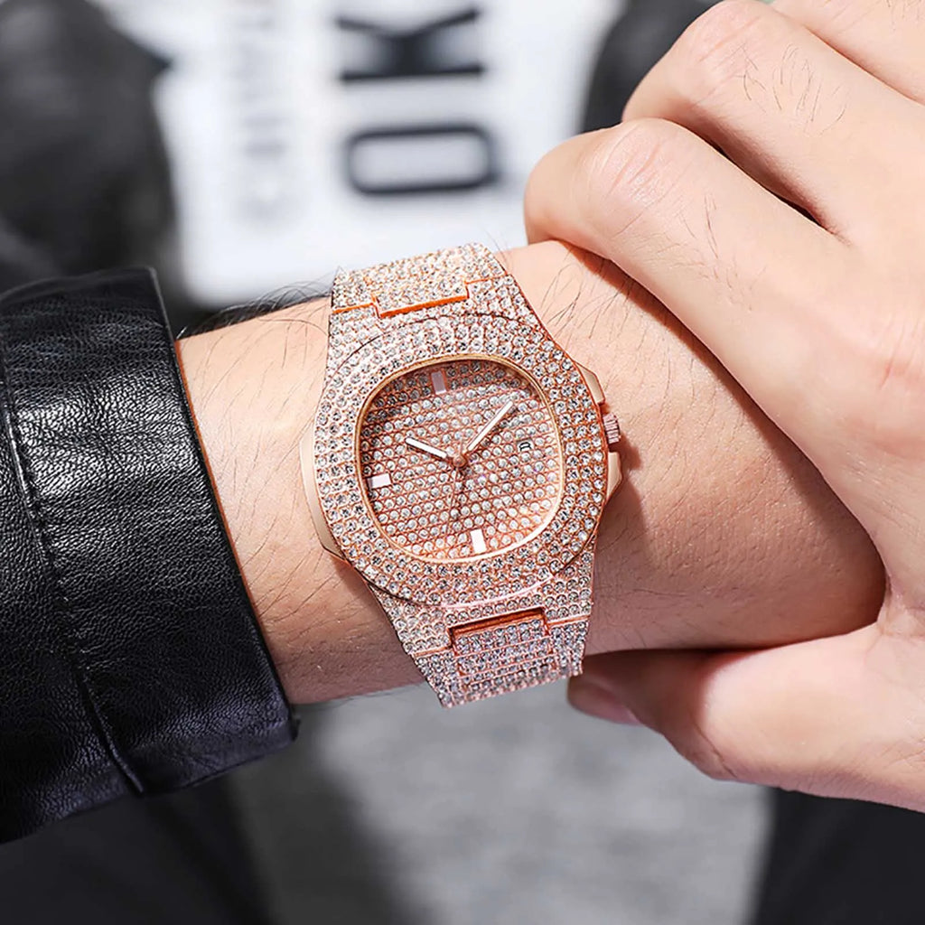 Hip Hop Rhinestone Quartz Watch Men Women Diamond Dial