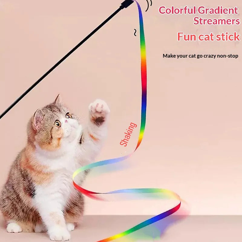 Rainbow Ribbon Cat Teaser Wand – Interactive Kitten Toy