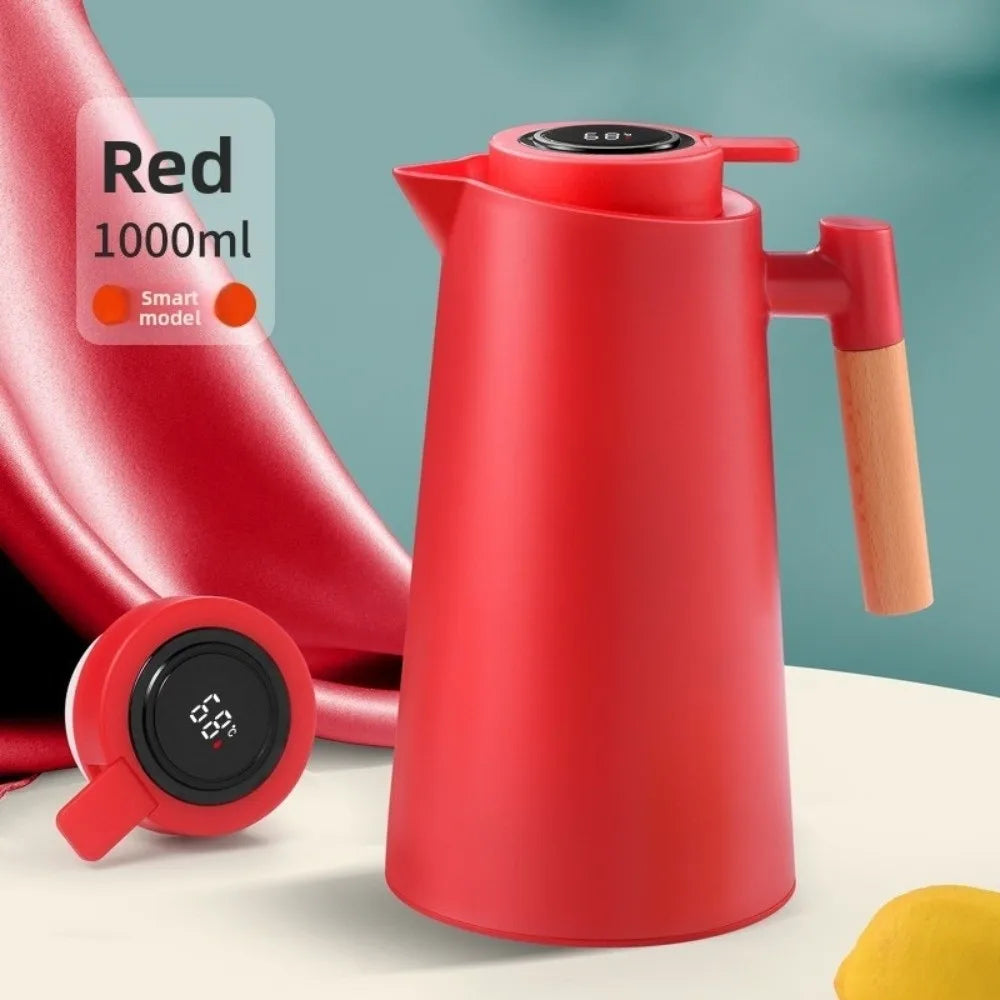 1L Smart Temp Display Vacuum Thermal Flask – Glass Liner & Wood Handle