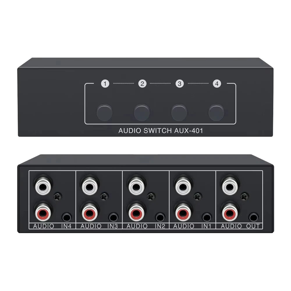 4-in-1 RCA & AUX Stereo Audio Selector Switch Box | Passive