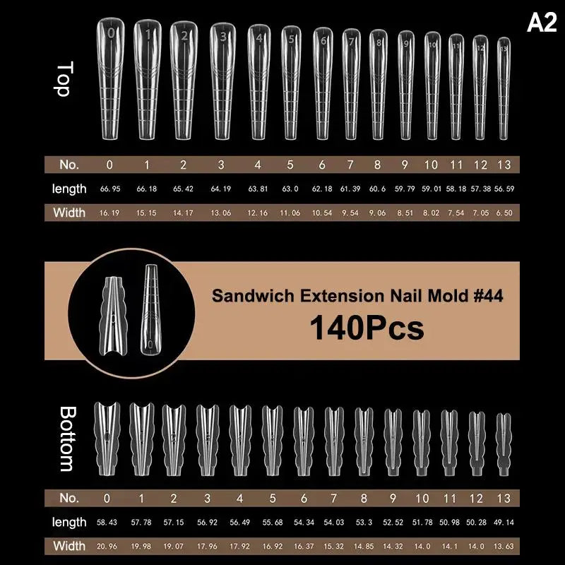 140/280Pcs Dual Nail Forms Full Cover Long Pointed Extension Tips