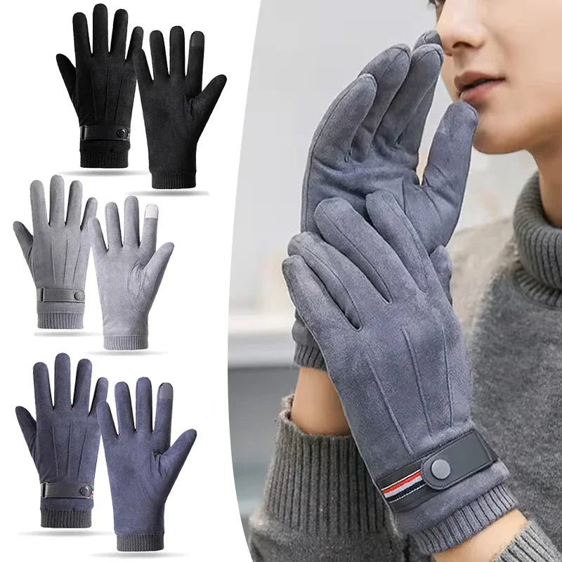 Men's Suede Winter Gloves Touchscreen Ski Driving Mittens