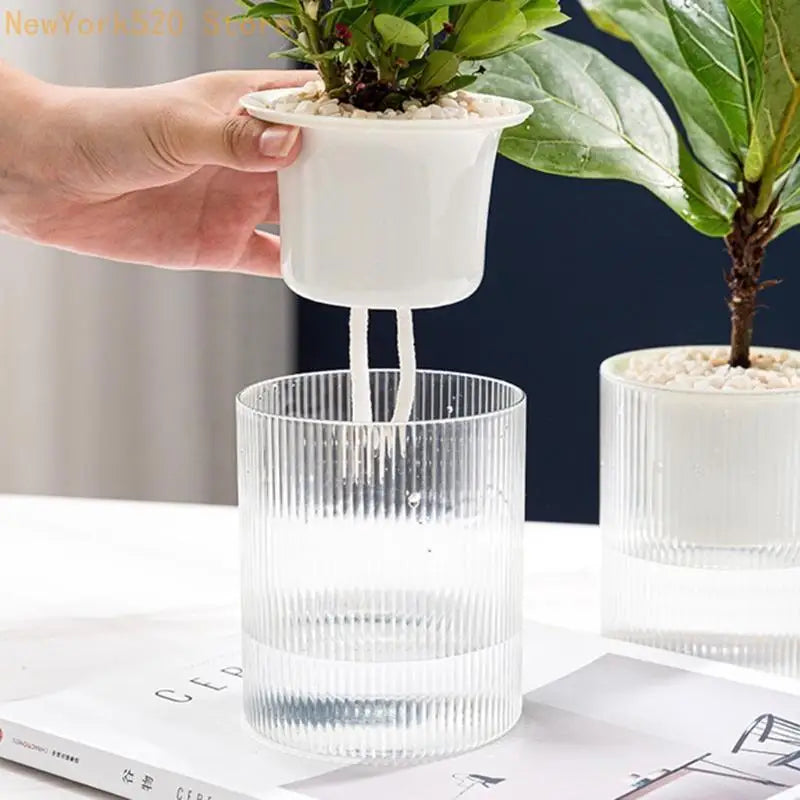 Self-Watering Double-Layer Planter Pot with Wick Rope