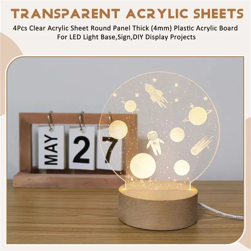 4-Pack Clear Round Acrylic Sheets 4mm – LED Base & DIY Signs