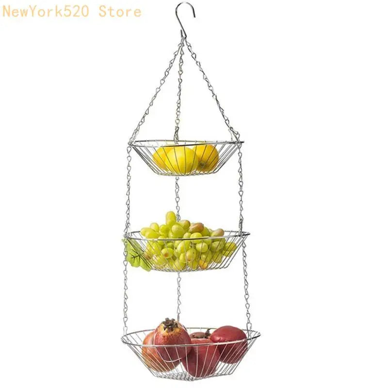 3-Tier Hanging Fruit Basket Iron Wire Rack | Kitchen Organizer