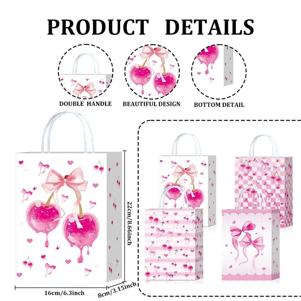 5-Pack Pink Kraft Paper Gift Bags with White Bow | Birthday
