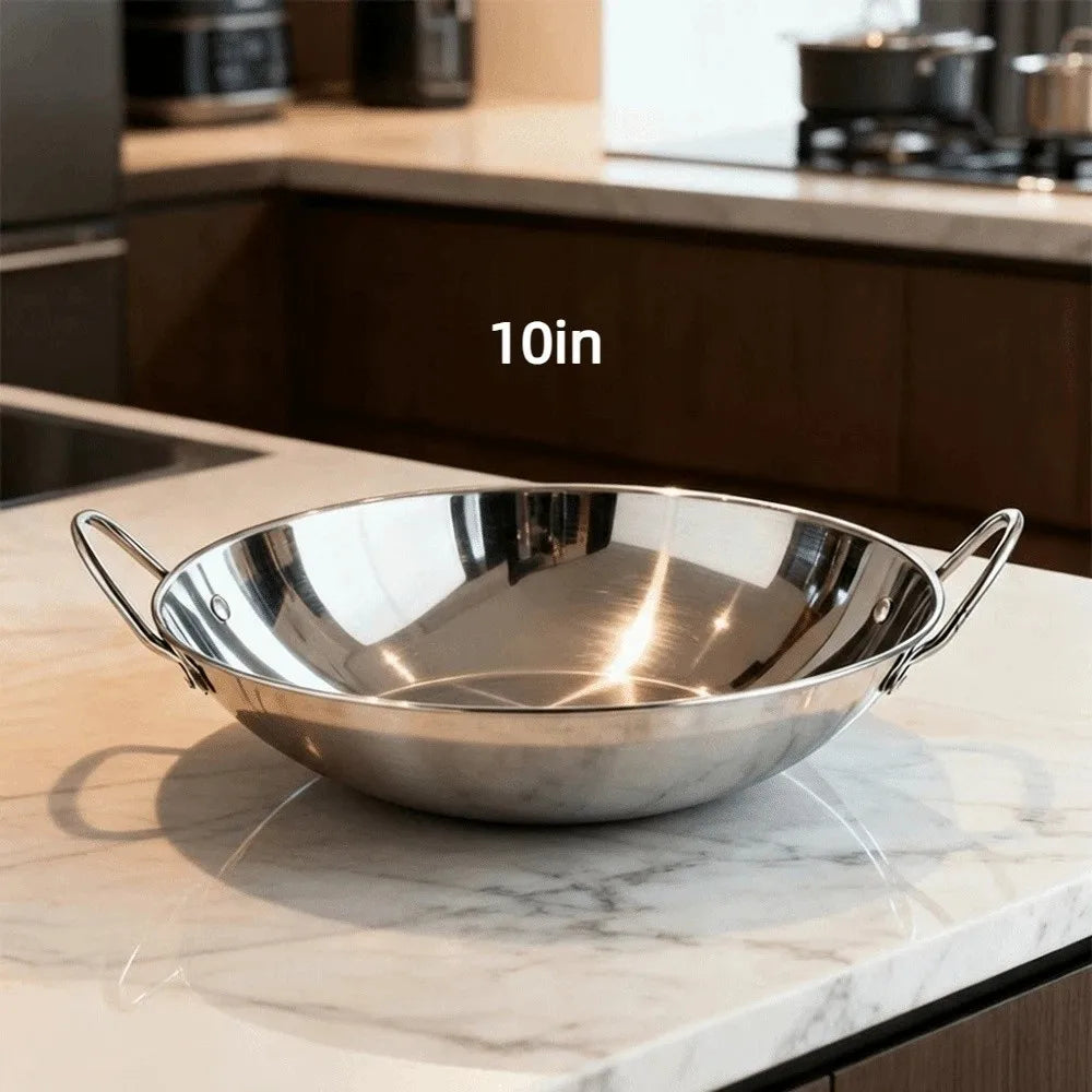Thickened Stainless Steel Wok Uncoated Double Ear 7–11 Inch