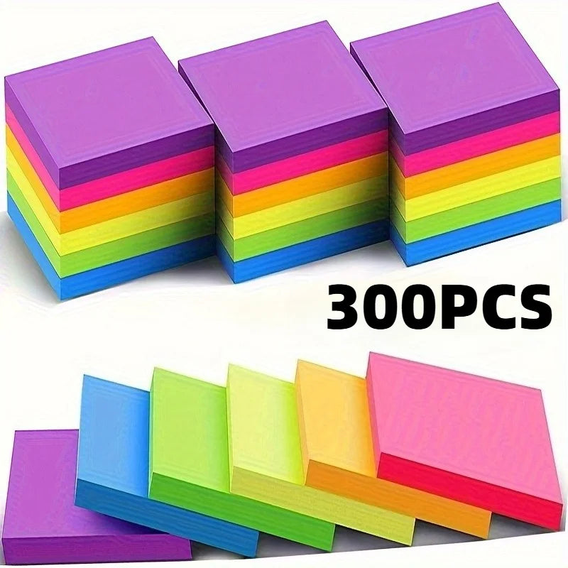 300pc Neon Sticky Notes Self-Adhesive – Office, School & Home