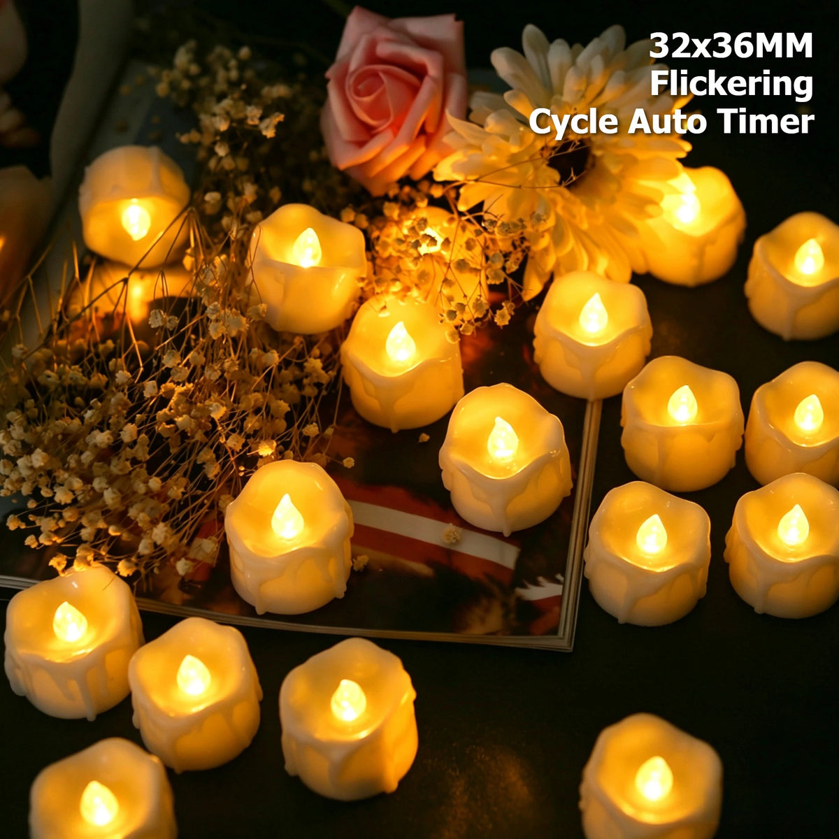 Flameless LED Tea Light Candles with 6H Auto Timer | 24H Cycle