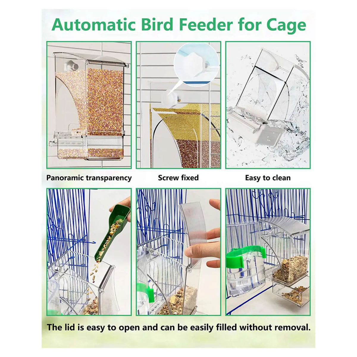 No-Mess Automatic Transparent Bird Feeder 2-Pack | Cage Accessory