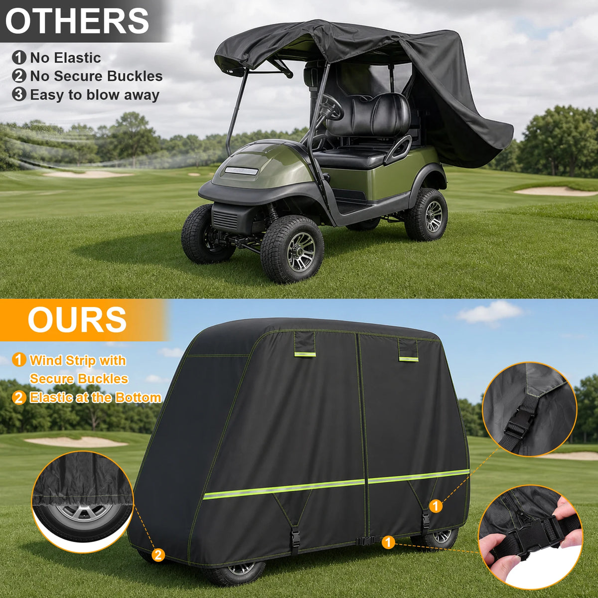 Waterproof 400D Golf Cart Cover – Fits 2 & 4 Passenger Carts