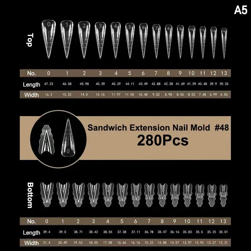 140/280Pcs Dual Nail Forms Full Cover Long Pointed Extension Tips
