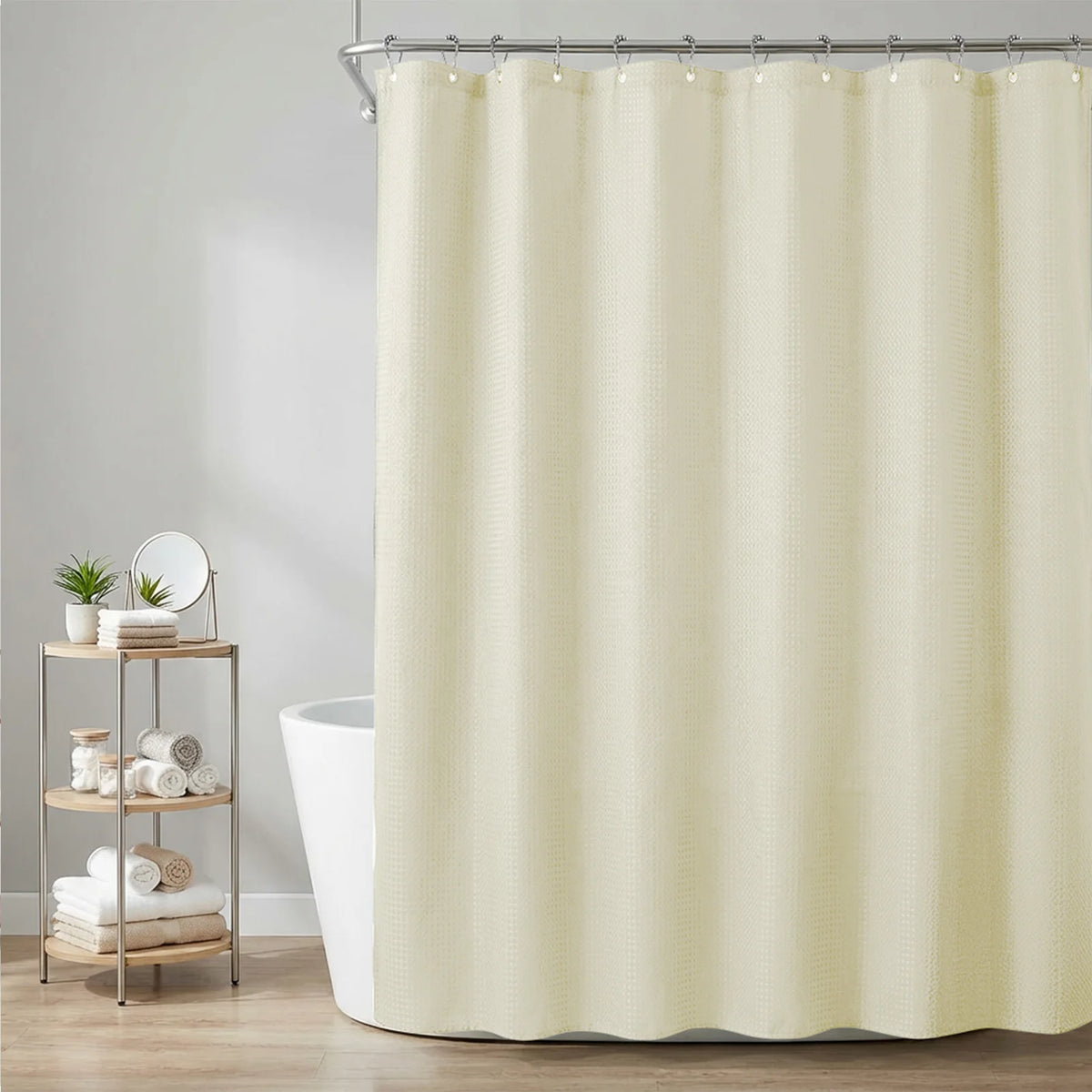 Waffle Shower Curtain 180x180cm with 12 Metal Hooks – Waterproof