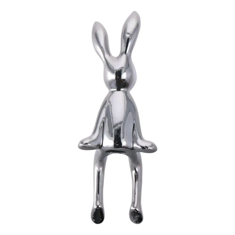 Ceramic Rabbit Ornament – Silver, White & Gold Home Décor
